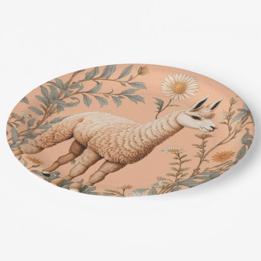 Elegante Lama en Daisy bloemen op perzik Papieren Bordje (Gekanteld)
