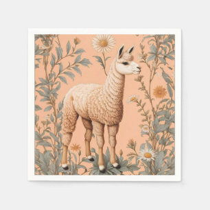 Elegante Lama en Daisy bloemen op perzik Servet