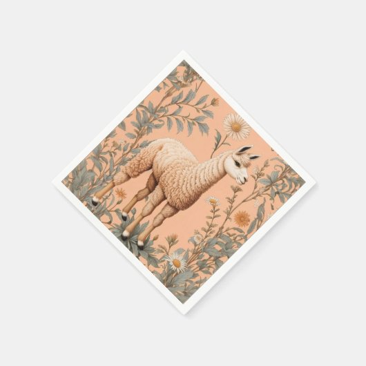 Elegante Lama en Daisy bloemen op perzik Servet (Hoek)