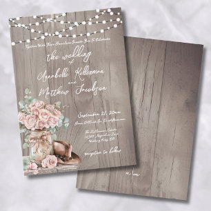 Elegante Landelijke Houten Rozen Landelijke Trouwd Kaart