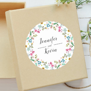 Elegante Landelijke Kleurrijke Wilde Bloemen Bruil Ronde Sticker