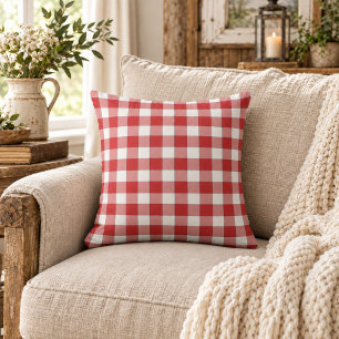 Elegante landelijke picknick wit rood geruit kussen