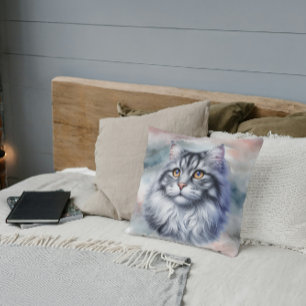 Elegante langharige kat in aquarel kussen