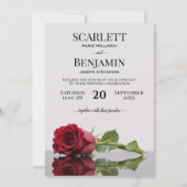 Elegante langstampige Crimson Red Rose bruiloft Kaart (Voorkant)