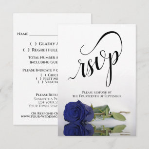 Elegante langstelige bruiloft met Navy Blue rozen RSVP Kaartje