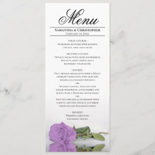 Elegante langstelige lila paarse roos bruiloft menu