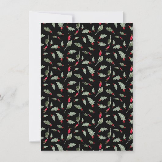 Elegante Lantaarn Winter Zwart Rood Holly Details Kaart (Achterkant)