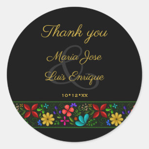 Elegante Latijns-Amerikaanse zwarte gouden bloem D Ronde Sticker