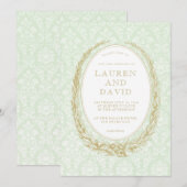 Elegante Laurel Krans | Green Damask Kaart (Voorkant / Achterkant)