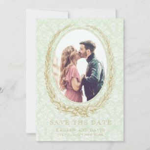 Elegante Laurel Krans   Groene Damaskfoto Save The Date
