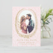 Elegante Laurel Krans | Roze Damask Foto Save The Date (Staand voorkant)