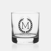 Elegante laurier monogrammed naam gepersonaliseerd whisky glas (Voorkant)