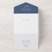 Elegante laurierkrans Blauwe Bruiloft Monogram Cre All In One Uitnodiging (Buitenkant)