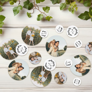 Elegante lauwerkrans monogram foto's bruiloft confetti