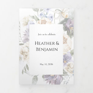 Élégante Lavande D'Ivoire Florale Tri-Fold Invitat