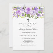 Élégante Lavande Florale Rose Baptême Invitation (Devant)