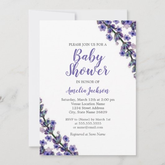 Élégante Lavande Purple Baby shower Invitation (Devant)
