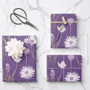 Elegante Lavendar Witte Boho Wildflower Floral Inpakpapier Vel