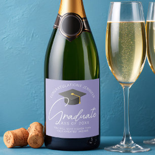 Elegante lavendel afstudeerfeest sparkling wijnetiket