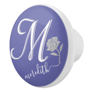 Elegante Lavendel Blauw Custom Monogram Roos Keramische Knop