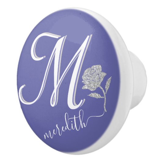 Elegante Lavendel Blauw Custom Monogram Roos Keramische Knop (Rechts)