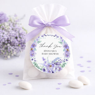 Elegante lavendel bloemen baby shower sticker