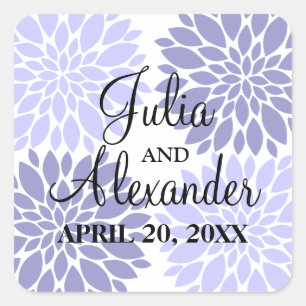 Elegante Lavendel Bloemen Burst Wedding Seals Vierkante Sticker