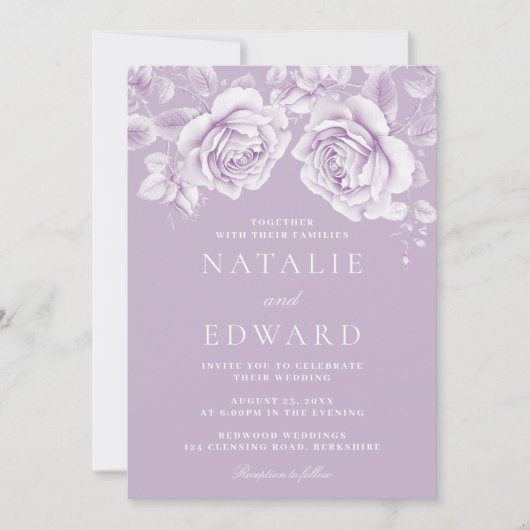 Elegante  Lavendel Bloemen Huwelijk Kaart (Voorkant)