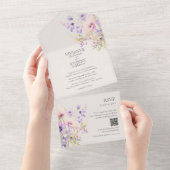 Elegante Lavendel Bloemen Wildbloemen QR RSVP All In One Uitnodiging (Afscheurbaar)