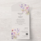 Elegante Lavendel Bloemen Wildbloemen QR RSVP All In One Uitnodiging (Binnen)
