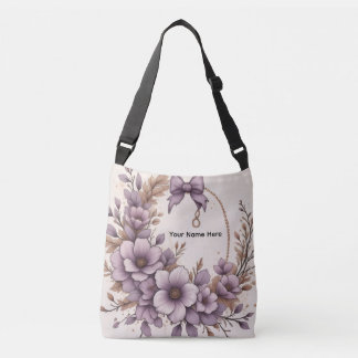 Elegante lavendel bloemenkabouter lint gepersonali crossbody tas