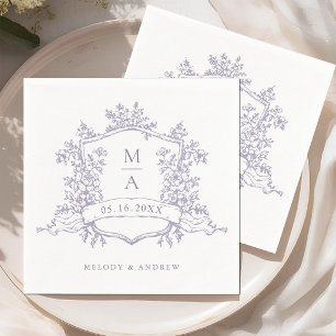 Elegante lavendel bloemenkroon monogrammen bruilof servet