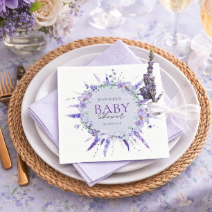 Elegante Lavendel Bloemige Baby Shower Waterverf Servet