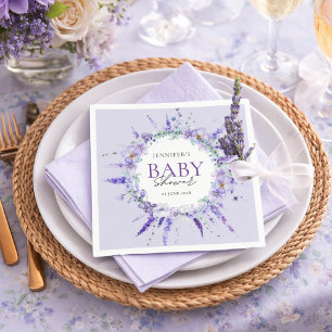 Elegante Lavendel Bloemige Baby Shower Waterverf Servet