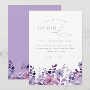 Elegante Lavendel Bloemige Bruiloft Kaart
