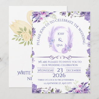 Elegante Lavendel Bloemige Trouwuitnodiging Kaart