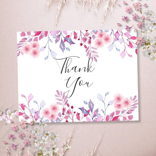 Elegante Lavendel Bloemrijke Script Bedankt Briefkaart