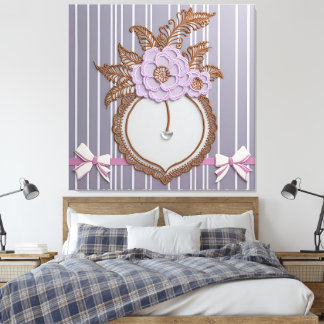 Elegante lavendel bloemslace en strepen canvas afdruk