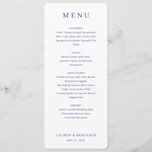 Elegante Lavendel Bruiloftsmenu Menu (Voorkant)