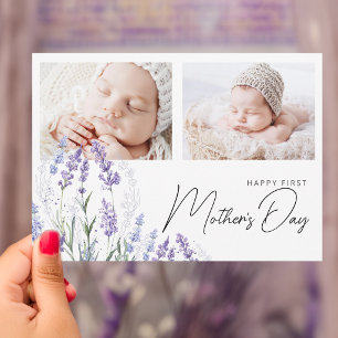 Elegante lavendel eerste Moederdag 2 foto's plat Kaart