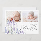 Elegante lavendel eerste Moederdag 2 foto's plat Kaart (Voorkant)