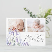 Elegante lavendel eerste Moederdag 2 foto's plat Kaart (Staand voorkant)
