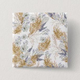 Elegante lavendel- en pampagras watercolor bloemen vierkante button 5,1 cm