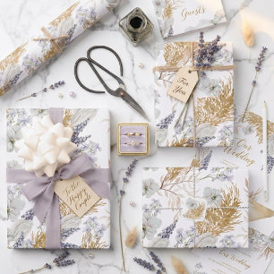 Elegante lavendel- en pampagras waterverf bloemen cadeaupapier