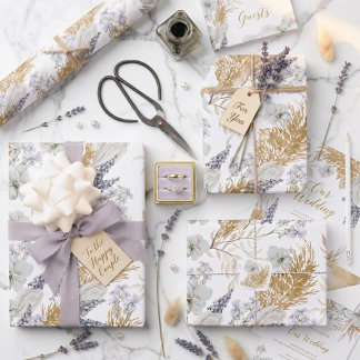 Elegante lavendel- en pampagras waterverf bloemen inpakpapier vel