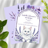 Elegante Lavendel en Witte Kat Verjaardag Kaart