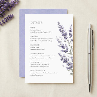 Elegante Lavendel Huwelijksdetails Informatiekaartje
