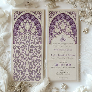 Elegante Lavendel Islamitische Kant Bruiloft Kaart