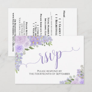 Elegante Lavendel Paarse Bloemen Kalligrafie Bruil RSVP Kaartje
