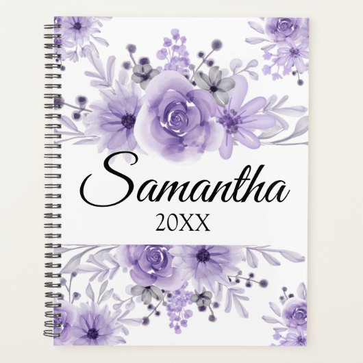 Elegante Lavendel Paarse Bloemen Waterverf Planner (Voorkant)